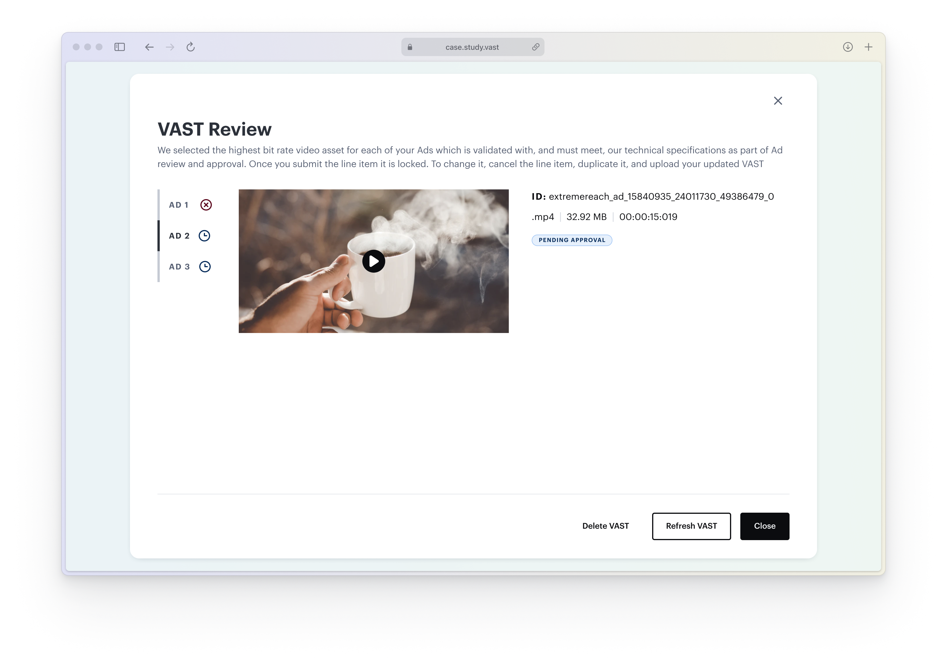 VAST upload interface