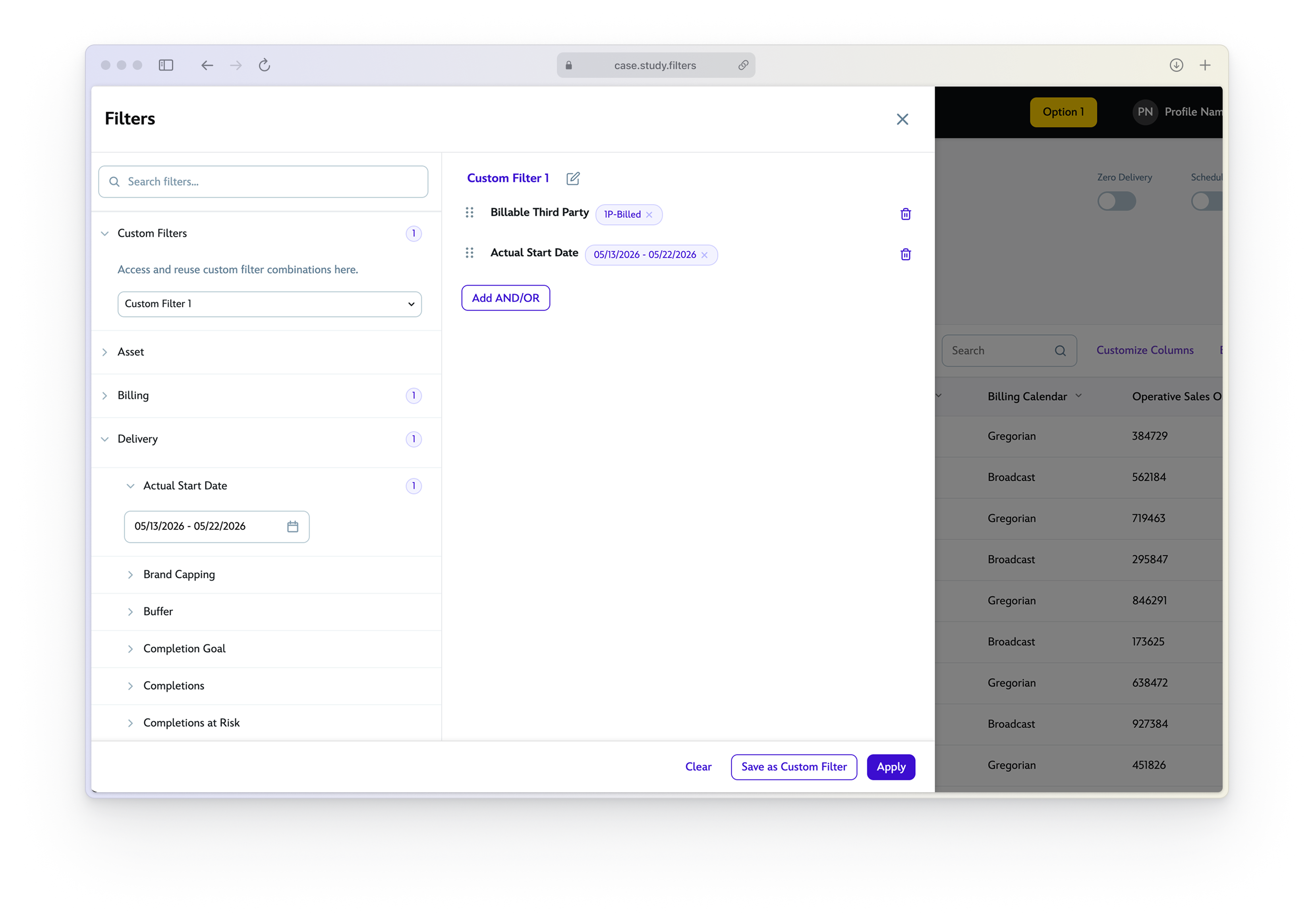 Smart filters interface